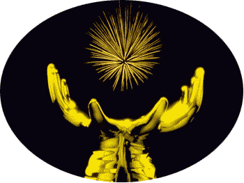 Abstract Graphic Image, in a single colour of yellow with a black background, showing an unknown object hovering above cupped human hands.    What is this concept called 'Sustainable Development' ?     Many more years will it take us to discover the full meaning and all of its implications !